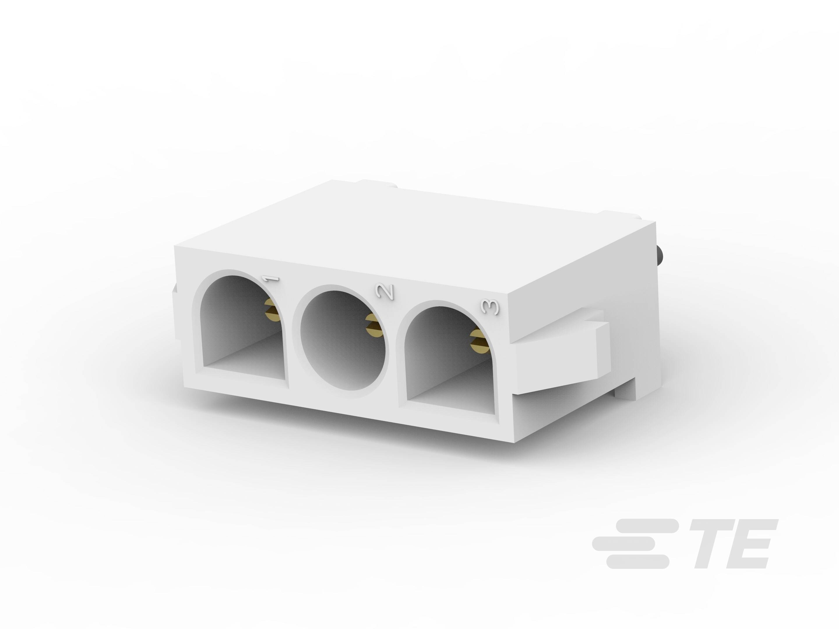 'Connecteur femelle blanc à 3 pôles de TE, adapté aux connexions électriques et aux applications industrielles.'