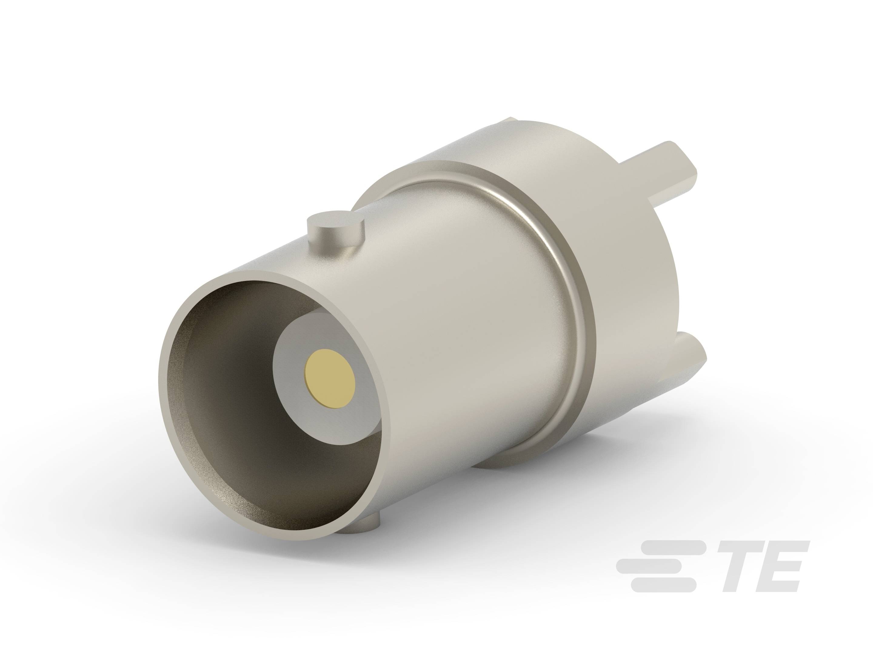 Un connecteur cylindrique métallique à deux broches, adapté aux applications et connexions électroniques.