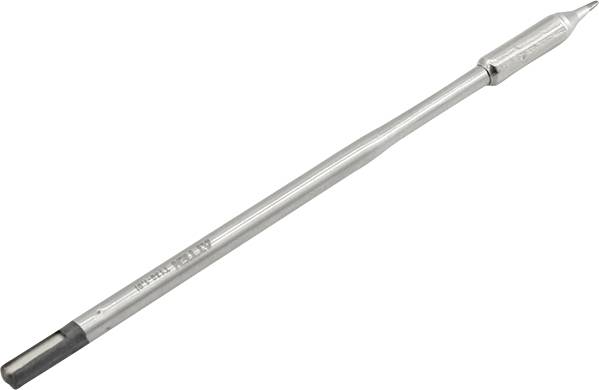 Un embout de fer à souder de rechange en métal, avec une pointe fine et une inscription du fabricant sur la poignée.