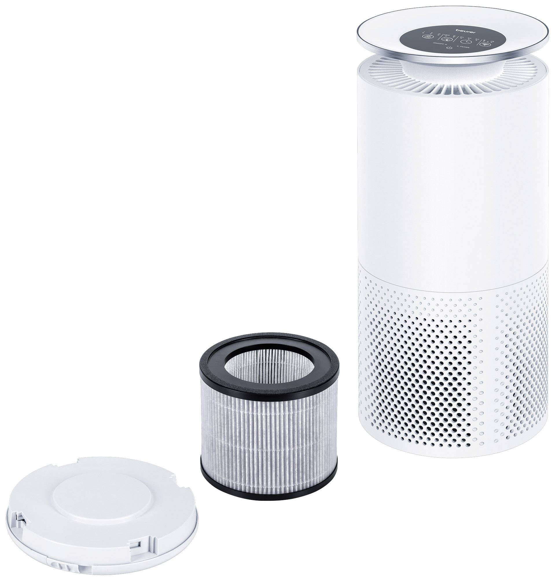 Purificateur d'air avec filtre et couvercle amovibles, adapté pour l'assainissement des espaces grâce à la technologie de filtration de l'air.