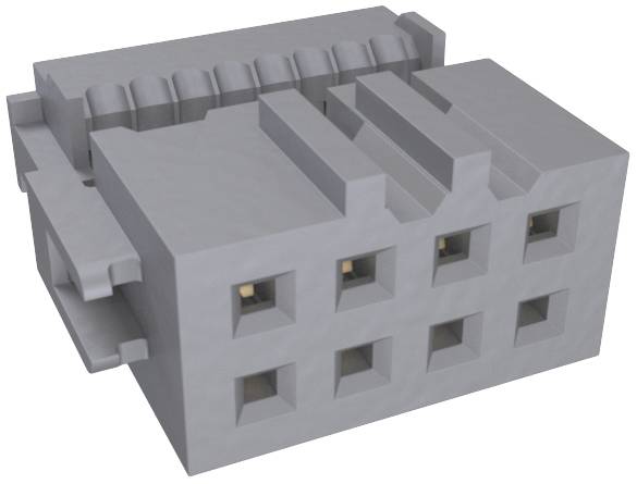Un modèle 3D gris et blocky d'un bâtiment avec six fenêtres carrées et des toits plats.