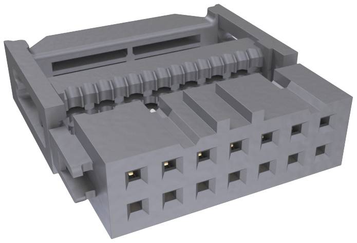 Un connecteur électrique gris avec plusieurs emplacements rectangulaires, adapté pour la connexion d'appareils électroniques.