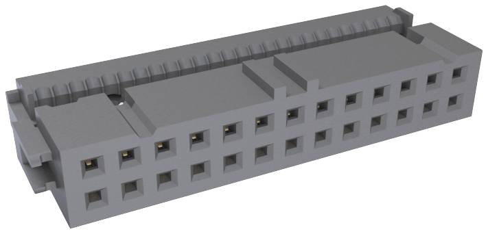 Un connecteur rectangulaire gris avec plusieurs ouvertures carrées, adapté aux applications électroniques ou techniques.
