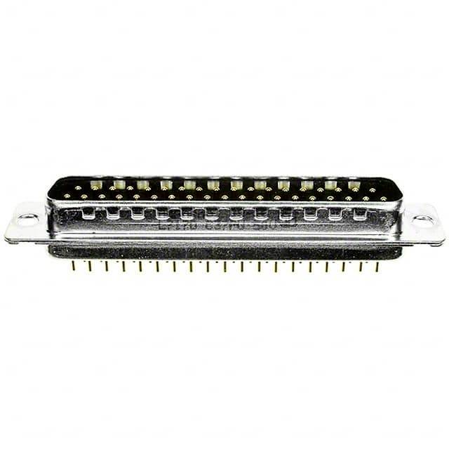 Une connexion D-Sub à 25 broches avec un boîtier métallique externe et deux trous de fixation, typique des ports série.