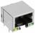 Un port Ethernet RJ45 métallique avec deux voyants LED, un vert et un jaune, souvent utilisé pour les connexions réseau dans les appareils électroniques.