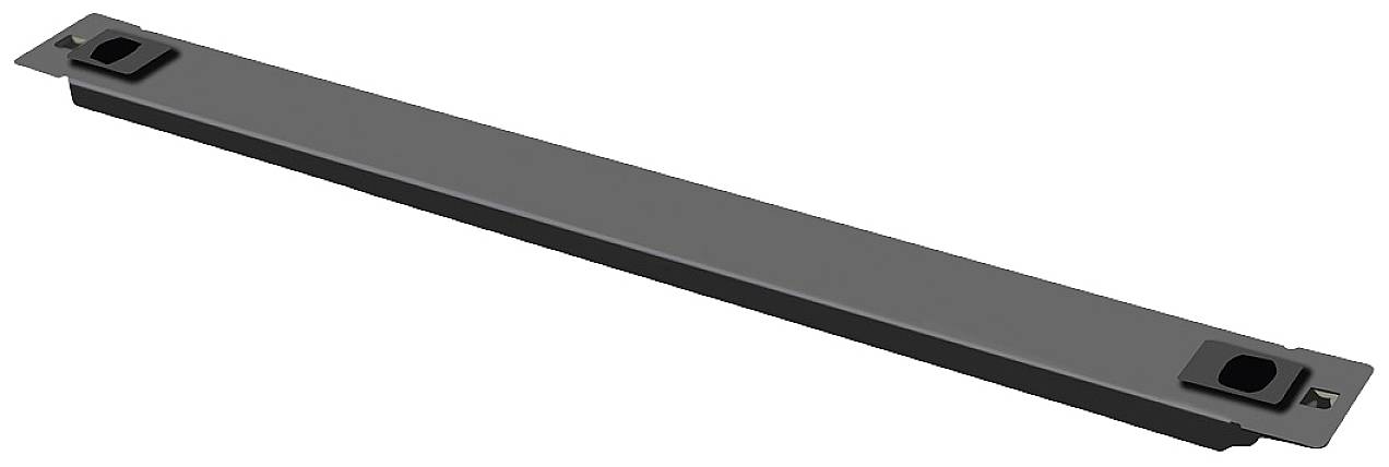 Pièce métallique rectangulaire simple avec des éléments de fixation à chaque extrémité, utilisée pour la stabilisation ou le montage.