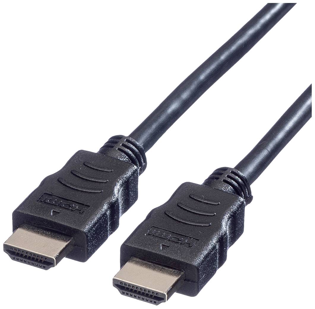 Deux câbles HDMI noirs avec des fiches rectangulaires et un design strié, utilisés pour la transmission de signaux audio et vidéo.