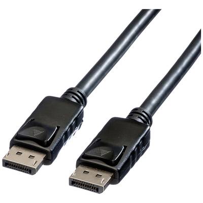 Deux câbles DisplayPort noirs avec des connecteurs identiques sont visibles. Ils sont fréquemment utilisés pour la transmission de signaux vidéo.