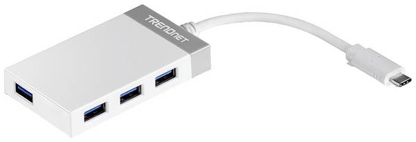 TrendNet TUC-H4E Hub USB 4 ports USB-A USB 3.2 Gen1 5 GBit/s avec fiche mâle USB-C gris TUC-H4E