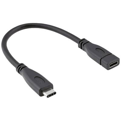 Un câble adaptateur USB-C avec une fiche sur un côté et un port sur l'autre, sur un fond neutre.