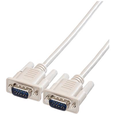 Deux connecteurs VGA beiges avec des intérieurs bleus et des broches métalliques, reliés par un long câble.