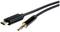 Câble audio USB-C vers jack, noir, disposé côte à côte. À gauche, connecteur USB-C, à droite, jack 3,5 mm.