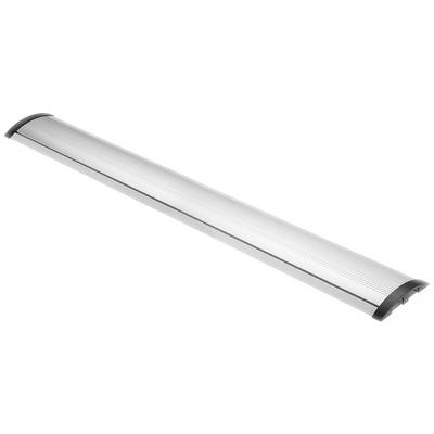 Rectangle argenté terne avec des embouts sombres aux extrémités, probablement un dispositif ou un composant technique.