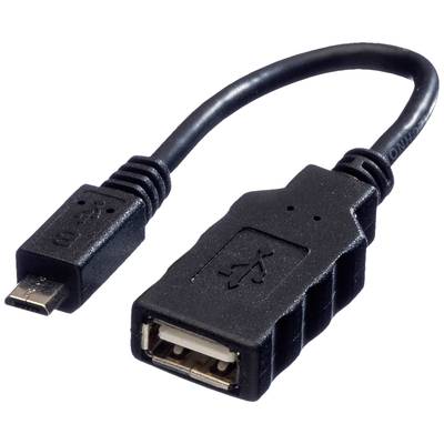Un câble adaptateur USB noir avec connecteur micro-USB et port USB-A.