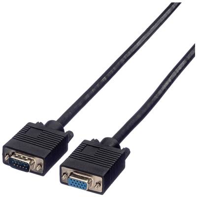 Un câble VGA noir avec deux connecteurs, chacun doté de surfaces de connexion bleues et de contacts dorés.