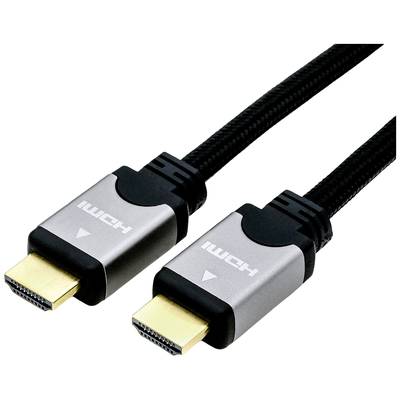 Un câble HDMI noir avec deux connecteurs argentés. Les embouts de l'adaptateur sont dirigés vers le bas. Le câble convient aux connexions audio/vidéo.