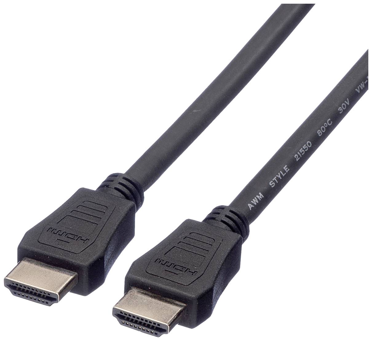 Deux fiches HDMI noires sur fond blanc, reliées par un câble capable de transmettre des signaux audio et vidéo.