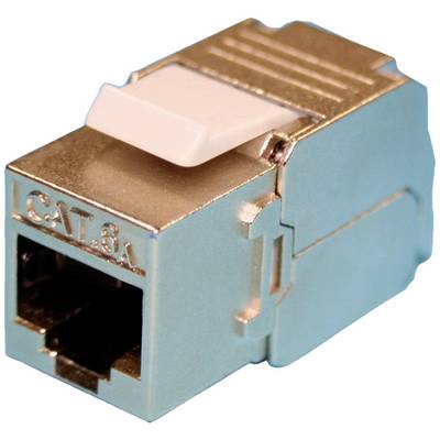 Connecteur réseau RJ45 métallique de catégorie 6A. Adapté pour des connexions Ethernet rapides. Construction de haute qualité et robuste.