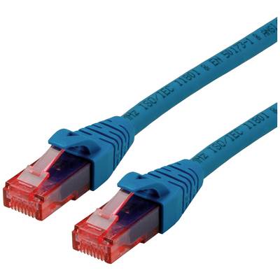 Deux câbles Ethernet bleus avec des connecteurs rouges pour connecter des réseaux.