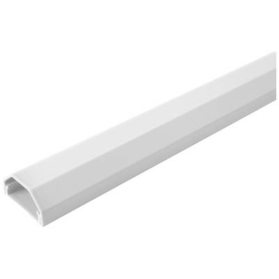 Un conduit de câbles rectangulaire en plastique blanc, sans ouvertures visibles ni câbles apparents. Adapté pour l'organisation et le masquage des câbles.