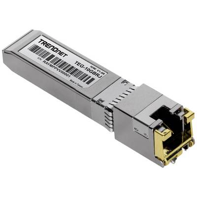 Un module SFP+ de TrendNet pour les connexions réseau. Le numéro de modèle est 'TEG-10GSR' et il est utilisé pour l'extension de réseaux.
