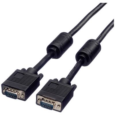 Un câble VGA noir avec deux connecteurs de 15 broches, utilisé pour connecter des ordinateurs à des écrans ou des projecteurs.
