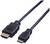 Un câble HDMI noir avec une fiche standard et une fiche micro, adapté pour connecter des appareils avec différents ports HDMI.