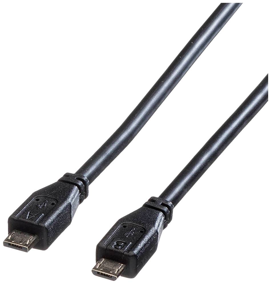 Câble USB noir avec deux connecteurs. À gauche, un connecteur marqué 'M', à droite, un connecteur marqué 'B'.