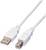 Un câble USB blanc avec une fiche USB-A d'un côté et une fiche USB-B de l'autre, adapté aux connexions d'imprimantes.