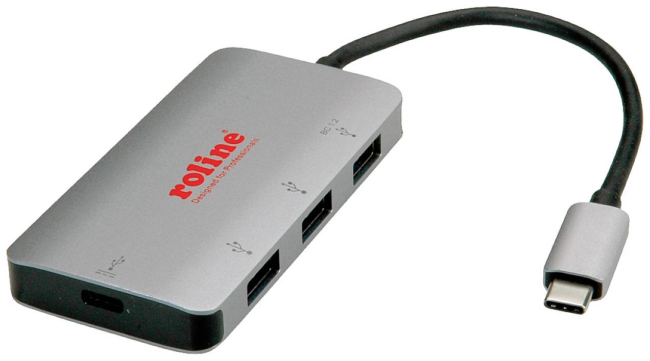 Un hub adaptateur USB-C avec plusieurs ports USB, dont USB-A et HDMI, pour connecter des périphériques à un ordinateur.
