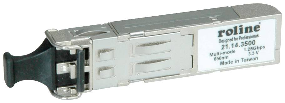 Un module SFP 'roline', modèle 21.14.3500, prend en charge le multi-mode à 850 nm et 1,25 Gbps, fabriqué à Taïwan.