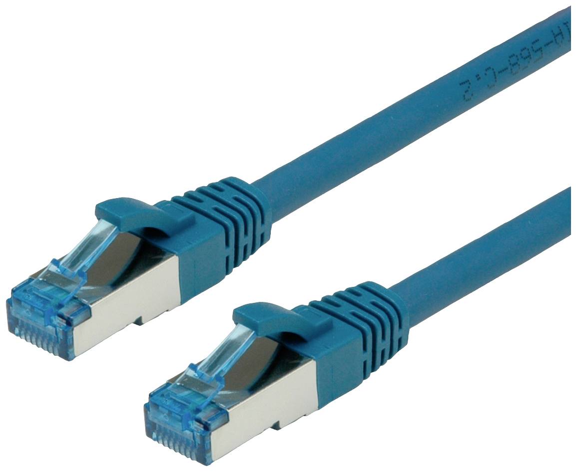 Deux câbles Ethernet bleus avec connecteurs RJ-45, adaptés aux connexions réseau et aux transmissions de données.