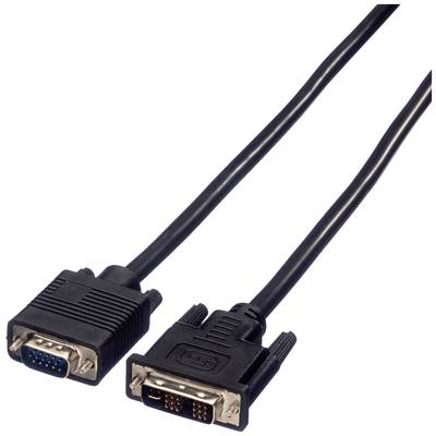 Un câble VGA et un câble DVI avec des connecteurs et des câbles noirs sont posés côte à côte.