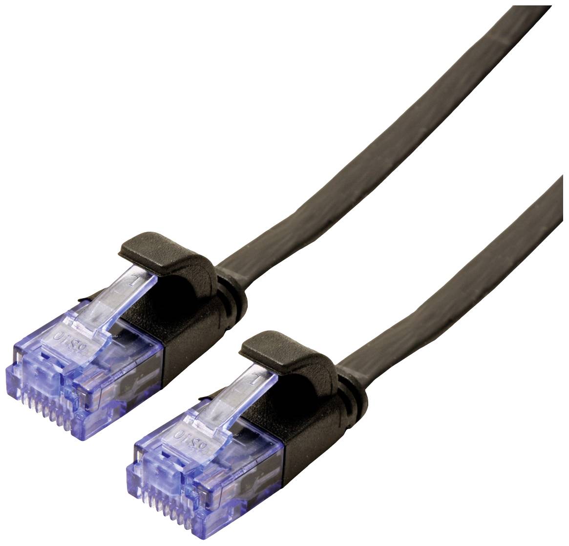 Value 21.99.0821 RJ45 Câble réseau, câble patch CAT 6a U/UTP 1.00 m noir non blindé, plat, contacts dorés 1 pc(s)