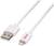Un câble USB blanc avec une fiche USB-A sur le côté gauche et une fiche Lightning sur le côté droit.