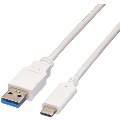 Un câble USB blanc avec une fiche USB-A et une fiche USB-C.