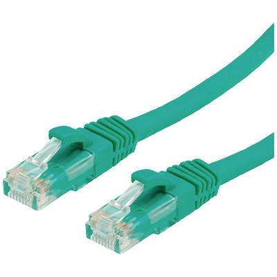 Deux câbles Ethernet verts munis de connecteurs RJ45, utilisés pour les connexions réseau.