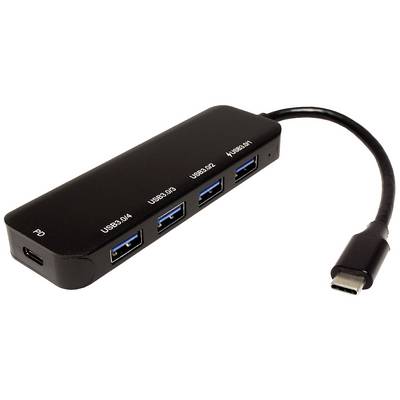Hub USB-C avec quatre ports USB 3.0 et un port USB-C pour l'alimentation électrique. Appareil permettant de connecter plusieurs périphériques USB.