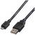Câble USB noir avec connecteurs USB-A et Micro-USB, utilisé pour connecter des appareils tels que des smartphones et des ordinateurs.