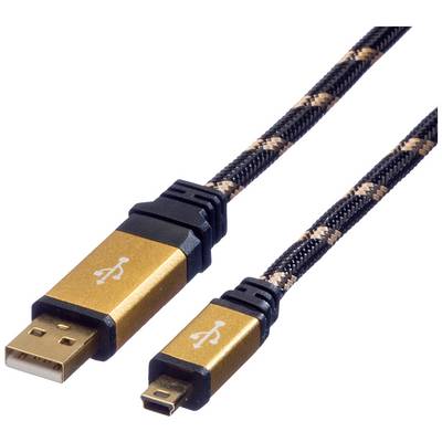 Câble USB avec des connecteurs orange et un câble tressé noir. Le grand connecteur porte le symbole USB.