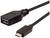 Un câble USB avec un connecteur USB-C d'un côté et un port USB-A de l'autre, de couleur noire.