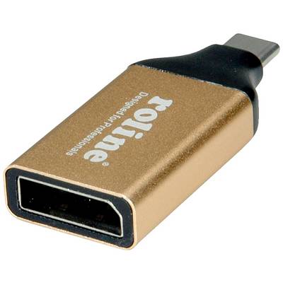 Un adaptateur USB-C vers DisplayPort doré avec marquage de marque en blanc.