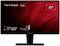 Un moniteur ViewSonic de 22 pouces doté des technologies 'Flicker Free' et 'Filtre de lumière bleue' sur fond rouge.