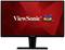 Un moniteur d'ordinateur ViewSonic affiche le logo et le symbole avec trois oiseaux colorés sur un fond rouge.