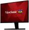 Un moniteur de ViewSonic avec un arrière-plan d'écran rouge et un logo représentant trois oiseaux colorés.