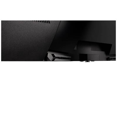Dos d'un moniteur noir avec des fentes de ventilation et des ports de connexion, partiellement masqué et sans marques reconnaissables.
