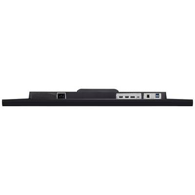 Face arrière d'un moniteur avec différents ports, comprenant une entrée d'alimentation, HDMI, DisplayPort et des ports USB.