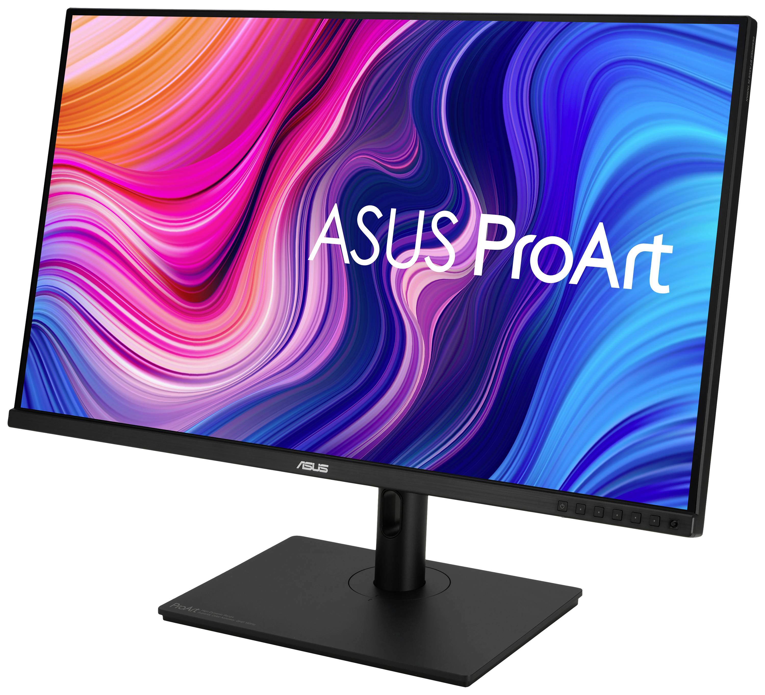 Un moniteur ASUS ProArt avec un arrière-plan abstrait et coloré sur l'écran. Idéal pour les travaux créatifs et la précision des couleurs.