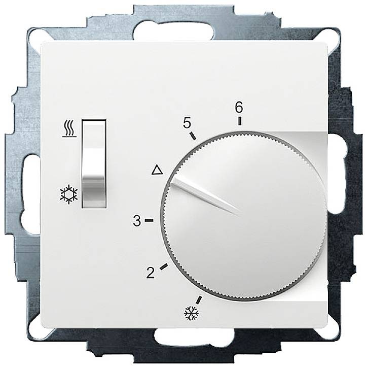 Thermostat avec bouton rotatif, échelle de 1 à 6, et curseur pour le chauffage et la climatisation.