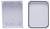 Deux parties de boîtier en plastique blanc, rectangulaires, avec des coins arrondis et des joints d'étanchéité noirs. L'une montre la face intérieure, l'autre la face extérieure.